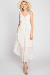 Cream Sleeveless Ruffle Hem Maxi Dress