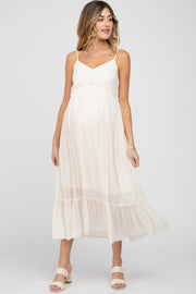 Cream Sleeveless Ruffle Hem Maternity Maxi Dress