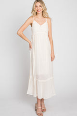 Cream Sleeveless Ruffle Hem Maxi Dress