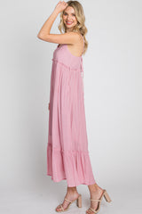 Pink Sleeveless Ruffle Hem Maxi Dress