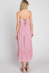 Pink Sleeveless Ruffle Hem Maxi Dress