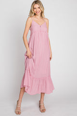 Pink Sleeveless Ruffle Hem Maxi Dress