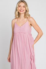 Pink Sleeveless Ruffle Hem Maxi Dress