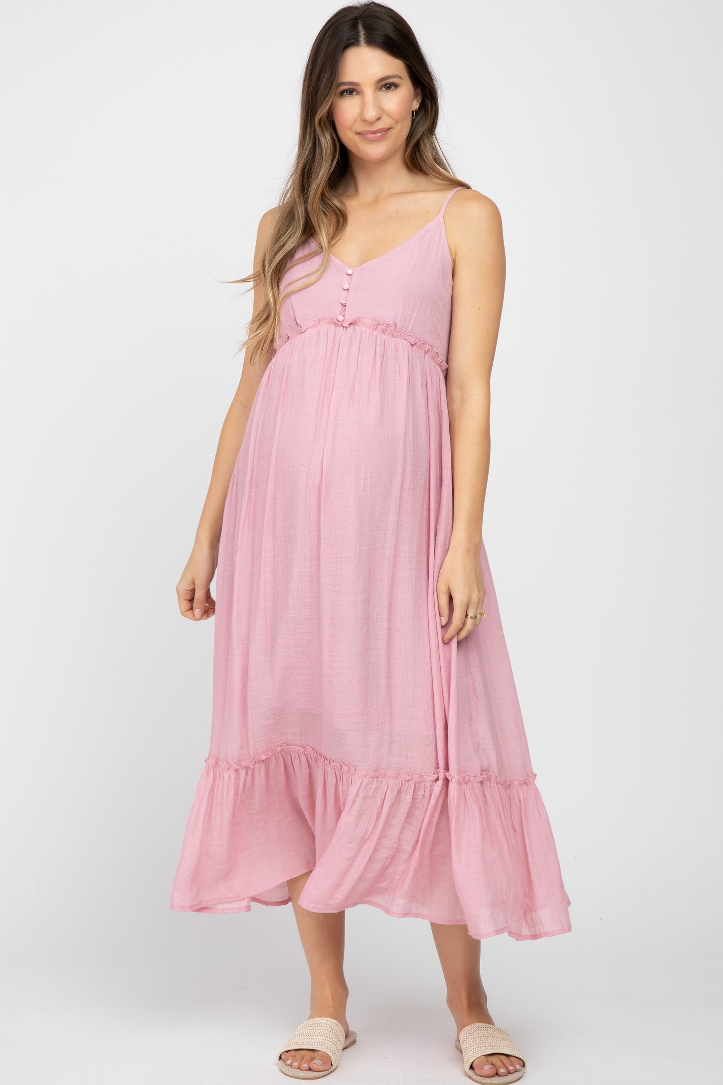 Pink Side Slit Maternity Maxi Dress– PinkBlush