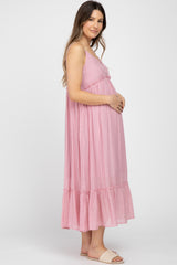 Pink Sleeveless Ruffle Hem Maternity Maxi Dress