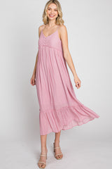 Pink Sleeveless Ruffle Hem Maternity Maxi Dress