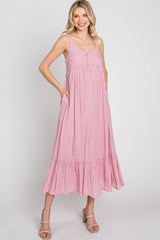 Pink Sleeveless Ruffle Hem Maxi Dress