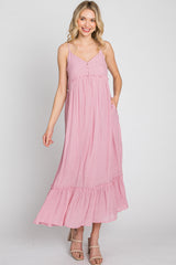 Pink Sleeveless Ruffle Hem Maxi Dress