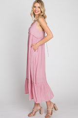 Pink Sleeveless Ruffle Hem Maxi Dress