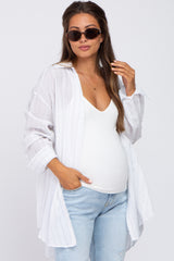 White Striped Button Up Maternity Top