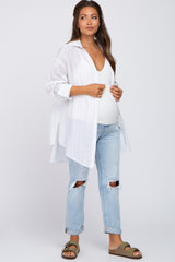 White Striped Button Up Maternity Top