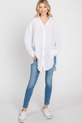 White Striped Button Up Top