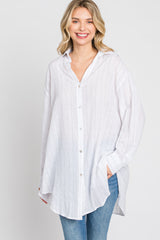 White Striped Button Up Top