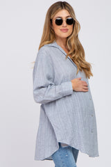 Grey Striped Button Up Maternity Top