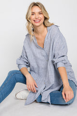 Grey Striped Button Up Maternity Top