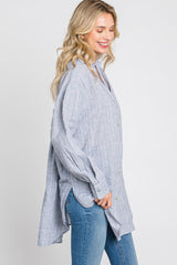 Grey Striped Button Up Top