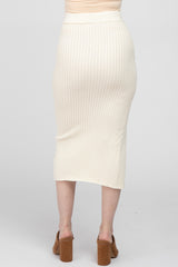 Ivory Ribbed Knit Side Slit Midi Skirt