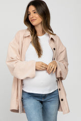 Light Pink Corduroy Button Up Maternity Top