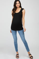 Black Ribbed Ruffle Shoulder Maternity Tank Top