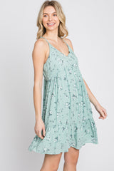 Mint Green Floral Button Front Mini Dress