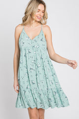 Mint Green Floral Button Front Mini Dress