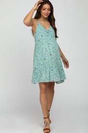 Mint Green Floral Button Front Maternity Mini Dress