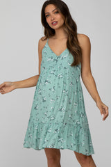 Mint Green Floral Button Front Maternity Mini Dress