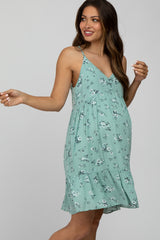 Mint Green Floral Button Front Maternity Mini Dress