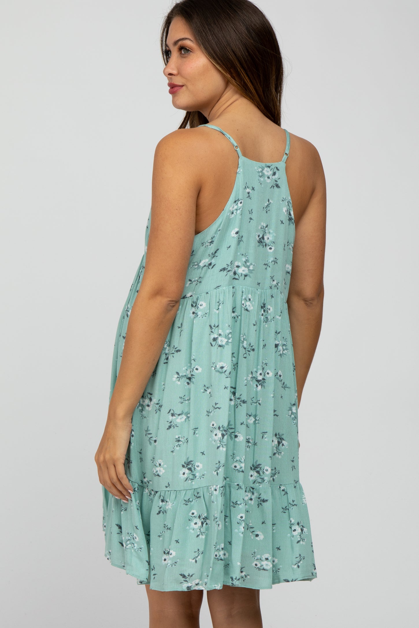 Mint Green Floral Button Front Maternity Mini Dress – PinkBlush