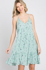 Mint Green Floral Button Front Mini Dress