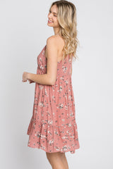 Pink Floral Button Front Mini Dress