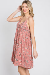 Pink Floral Button Front Mini Dress