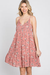 Pink Floral Button Front Mini Dress