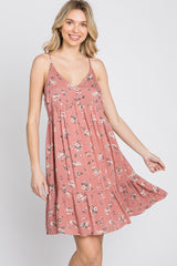 Pink Floral Button Front Mini Dress