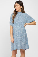 Blue Floral Mock Neck Maternity Dress