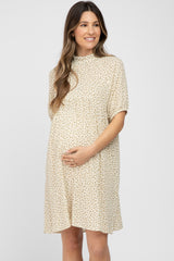 Taupe Floral Mock Neck Maternity Dress