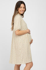 Taupe Floral Mock Neck Maternity Dress