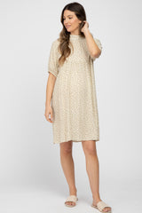 Taupe Floral Mock Neck Maternity Dress