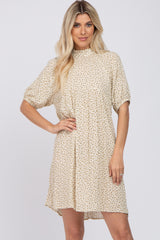 Taupe Floral Mock Neck Maternity Dress