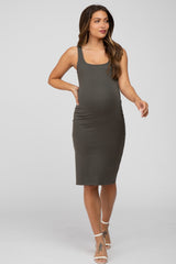 Olive Fitted Maternity Midi Tank Dress