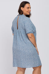 Blue Floral Mock Neck Plus Dress