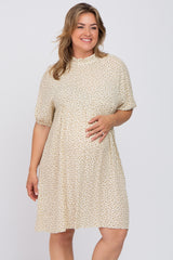 Taupe Floral Mock Neck Maternity Plus Dress