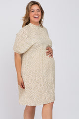 Taupe Floral Mock Neck Maternity Plus Dress