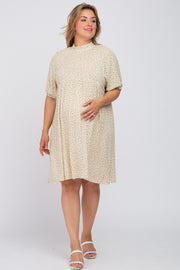 Taupe Floral Mock Neck Maternity Plus Dress