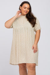 Taupe Floral Mock Neck Maternity Plus Dress