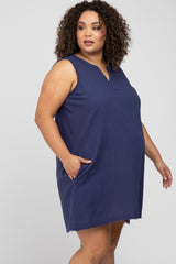 Navy Blue Split V-Neck Fringe Hem Maternity Plus Dress