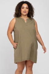 Olive Split V-Neck Fringe Hem Maternity Plus Dress