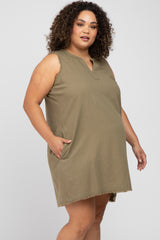 Olive Split V-Neck Fringe Hem Maternity Plus Dress