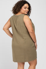 Olive Split V-Neck Fringe Hem Maternity Plus Dress