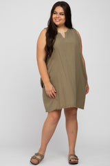 Olive Split V-Neck Fringe Hem Maternity Plus Dress